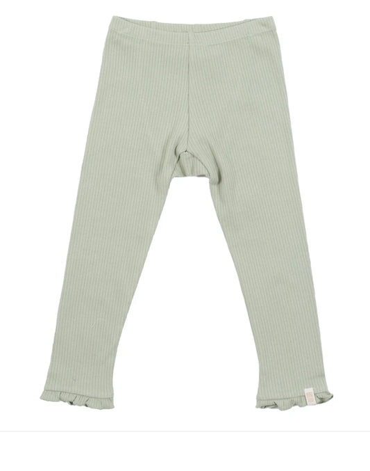 Sage Ribbed Baby  Leggings with Ruffle Trim-Nano