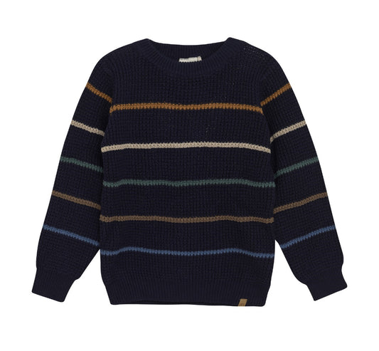 Navy Striped Cotton Sweater -Minymo