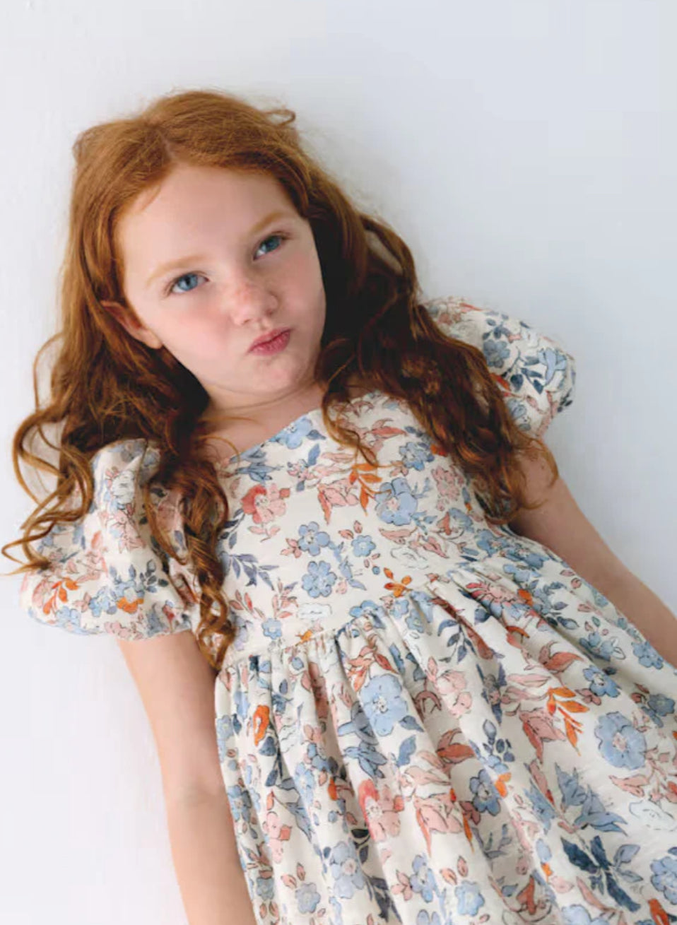 Girls Blue and Salmon Floral Printed Dress-Mayoral