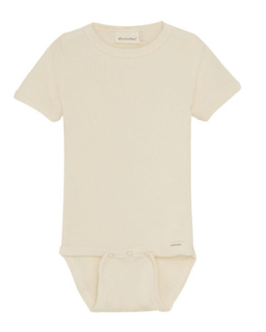 Cream Short Sleeve Rib Onesie-Minymo 2 Colours