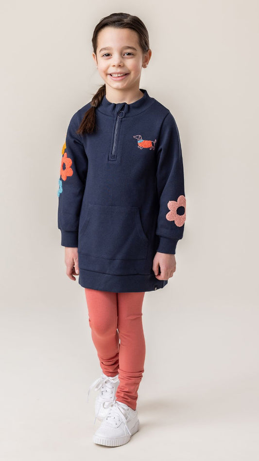 Girls Navy Zip Sweater with Appliqué -Nano