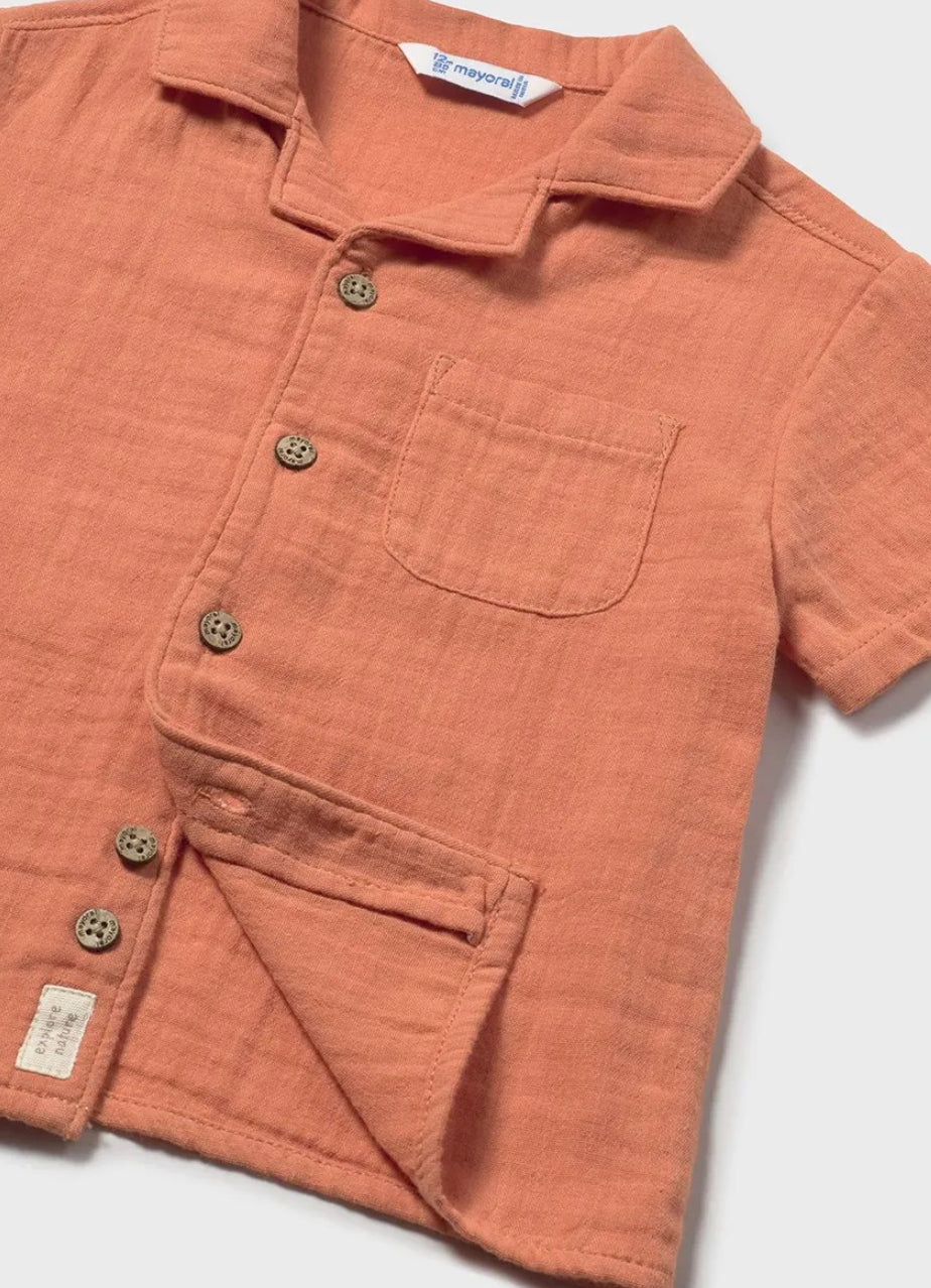 Gauze Orange Button Down Short Sleeve Top-Mayoral