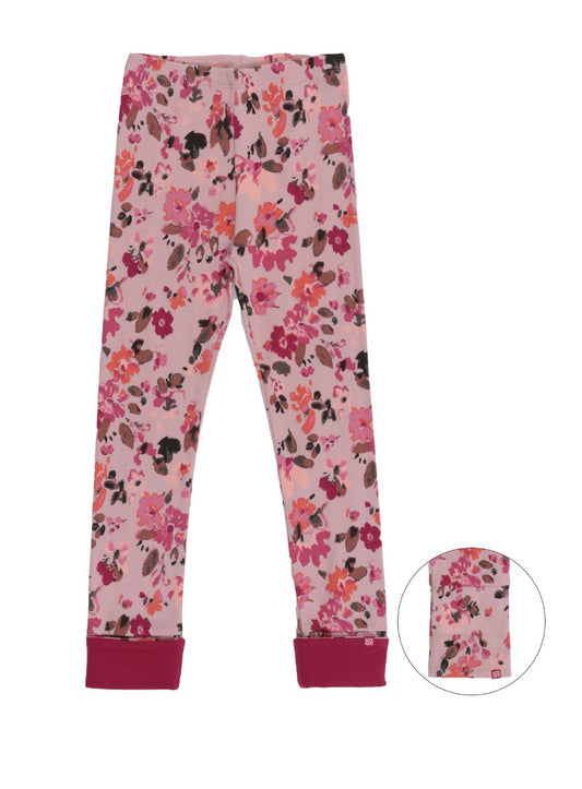 Pink Floral Ribbed Leggings -Nano