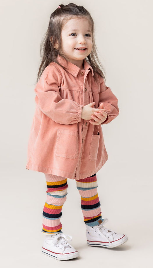 Soft Fine Corduroy Dress with Striped Tights Baby -Nano