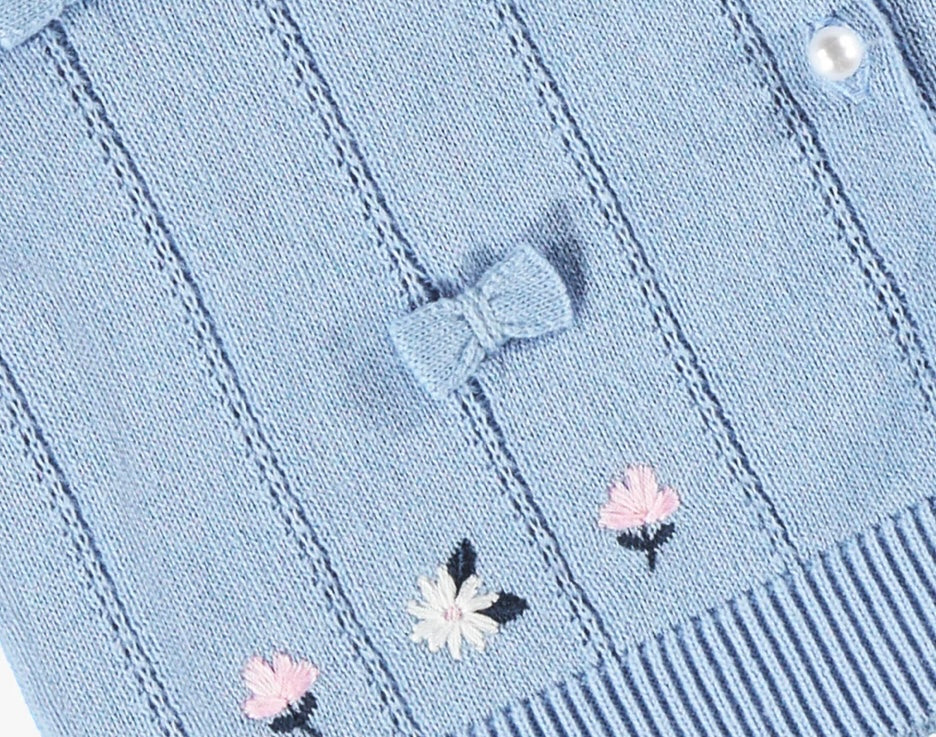 Blue Knit Cardigan with Bows and Flowers -Souris Mini