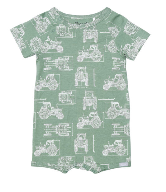 Green Tractor Tencel,Organic Cotton  Romper -Coccoli