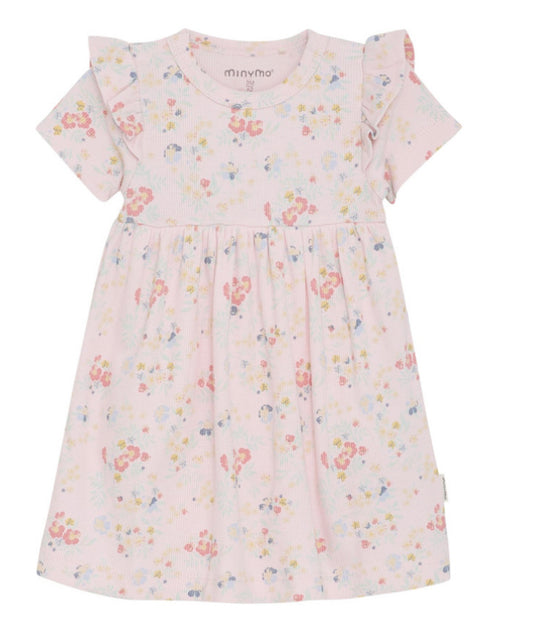 Ribbed Pastel Floral Baby with Bodysuit Dress - MinyMo