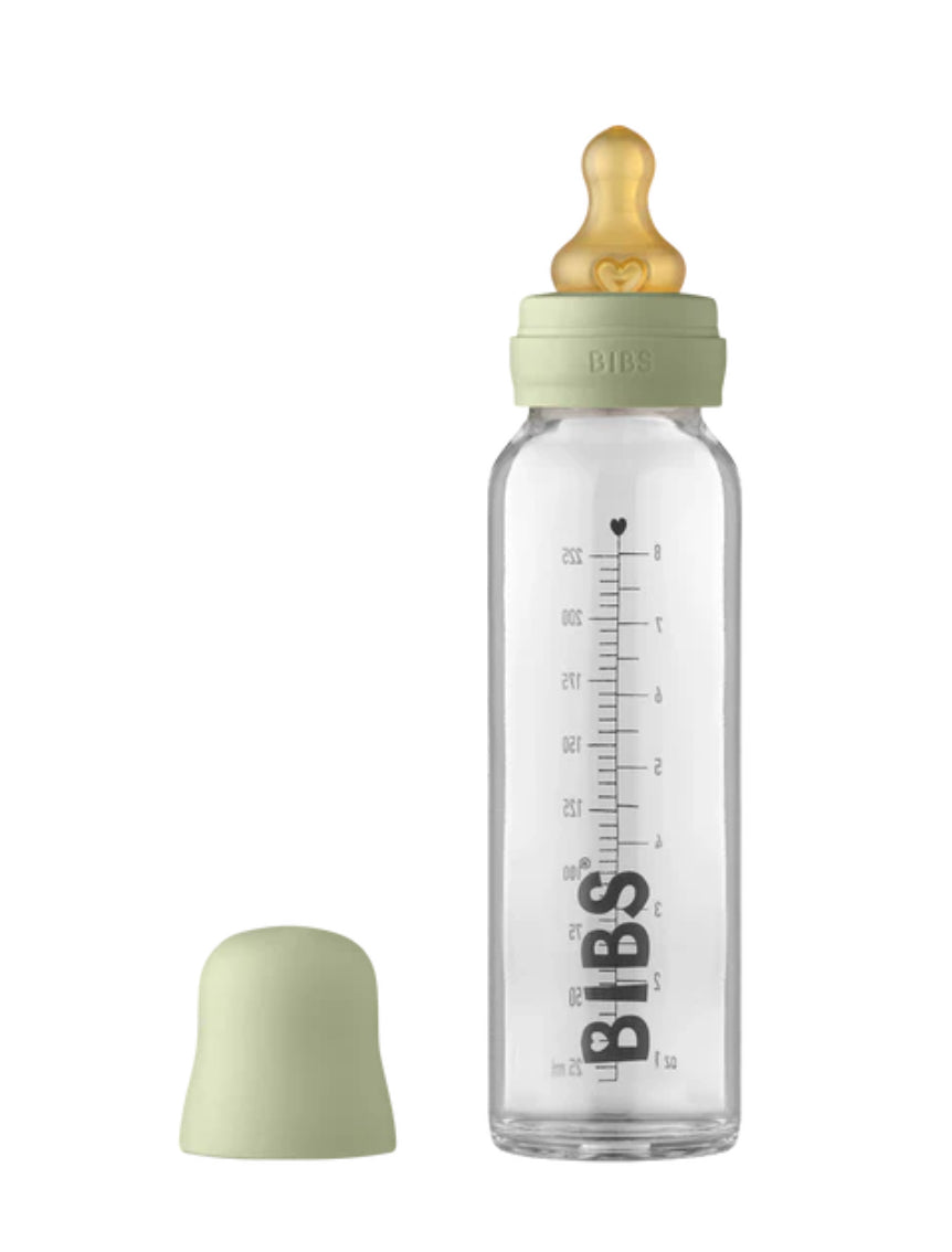 225ml (8oz) Baby Glass Bottle Complete Set(Round Natural Rubber)-BIBS