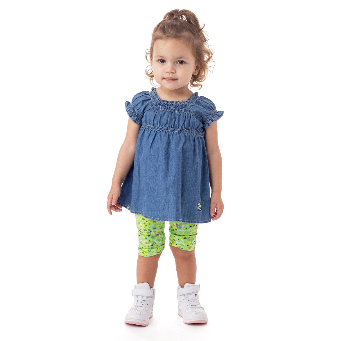 3/4 Baby Cotton Leggings - Lime Green Floral-Nano (24)