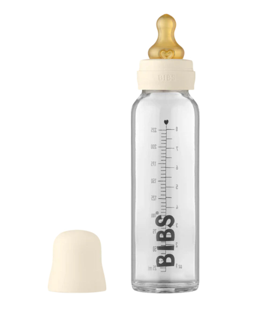 225ml (8oz) Baby Glass Bottle Complete Set(Round Natural Rubber)-BIBS