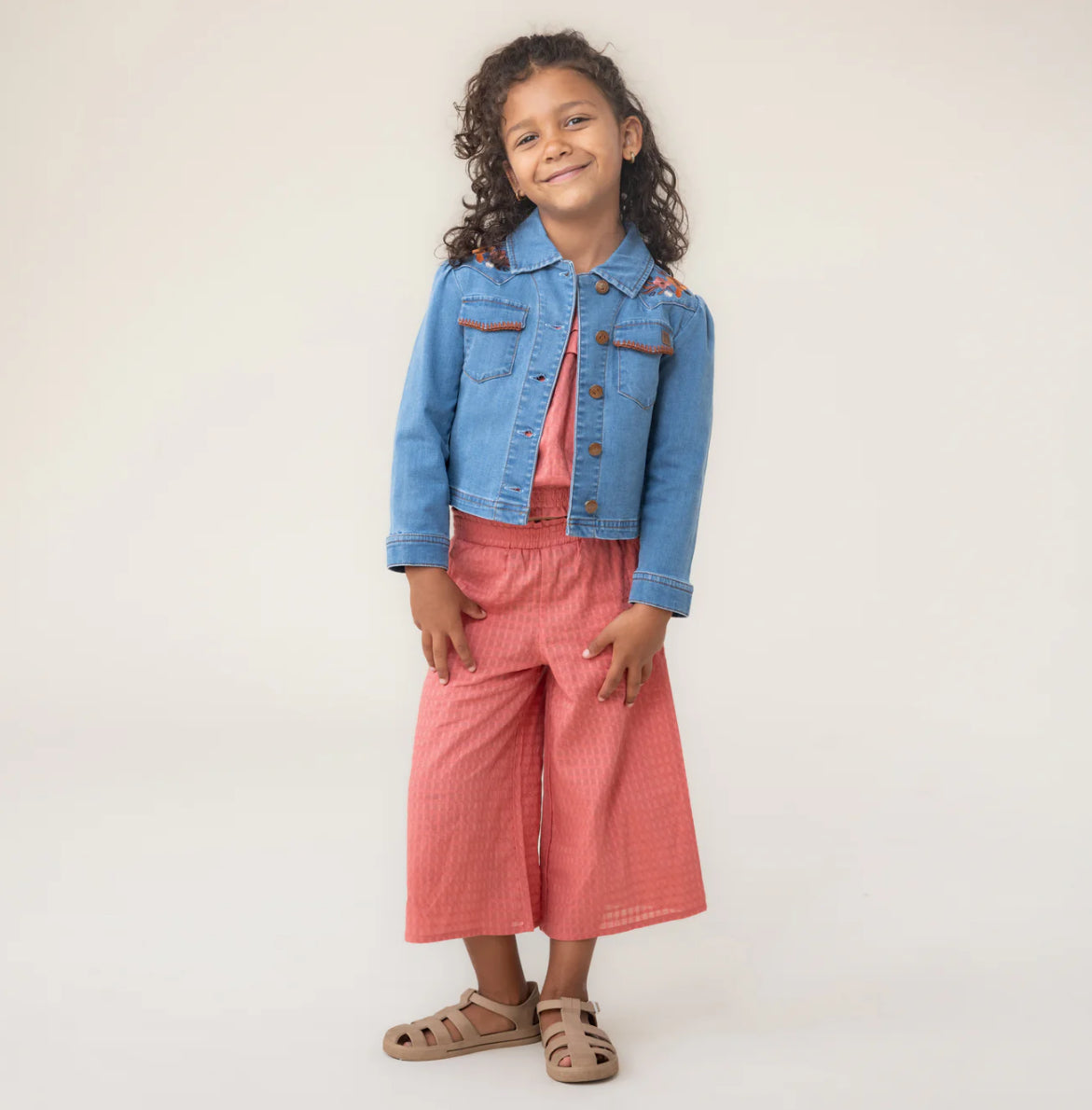 Girls Western Denim Jean Jacket With Flowers-Nano