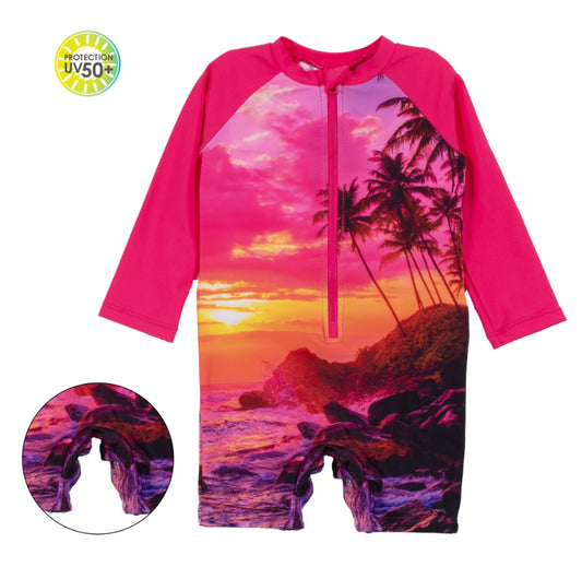 Girls one piece swimsuit! Rash Guard, sunset swim suit