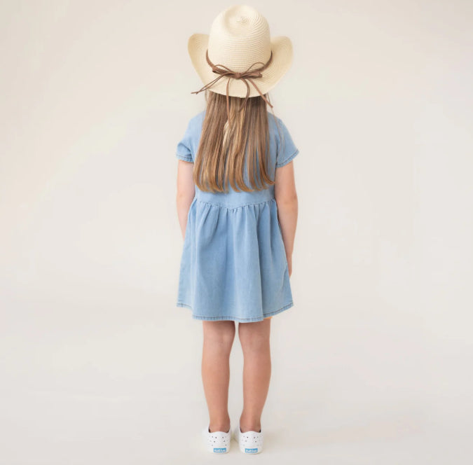 Girls Western Denim Dress With Flowers-Nano