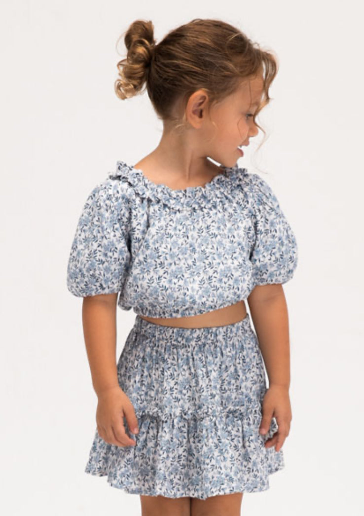 Girls Printed Blue and Cream Dobby Skort-Mayoral