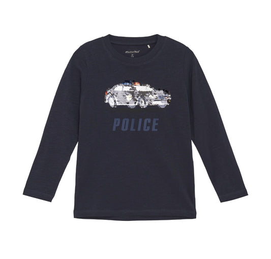 Long Sleeve Police Tishirt with Sequin Colour Changing Car- MinyMo