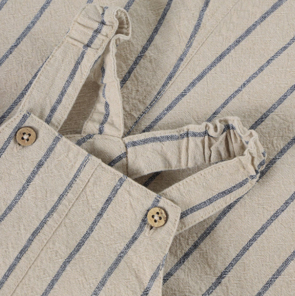 Baby Beige And Navy Striped Overalls-Minymo