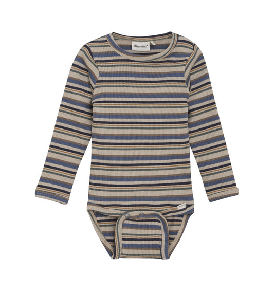Ribbed Stripe Cotton Body Suit-Minymo