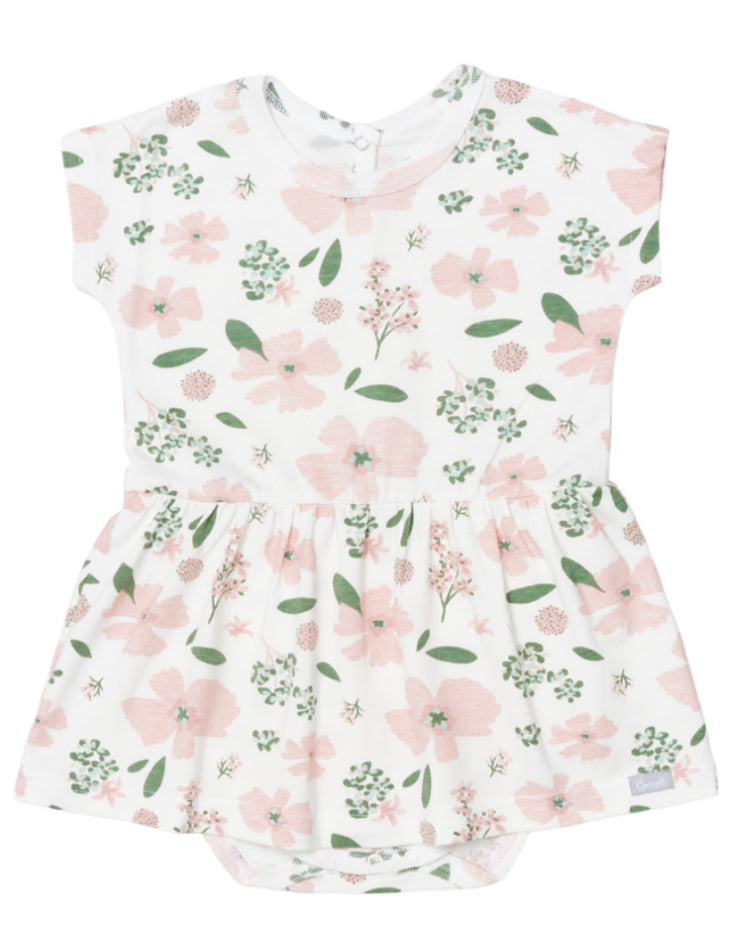 Pink and White Tencel and Organic Cotton Sleeveless Romper Dress-Coccoli