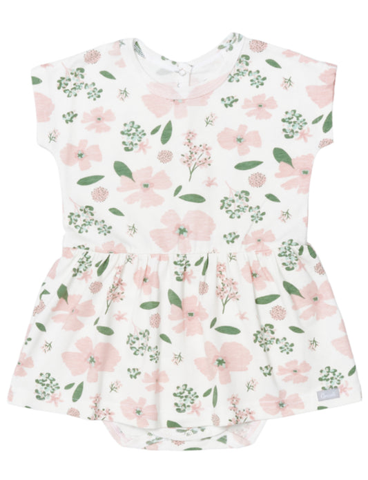 Pink and White Tencel and Organic Cotton Sleeveless Romper Dress-Coccoli