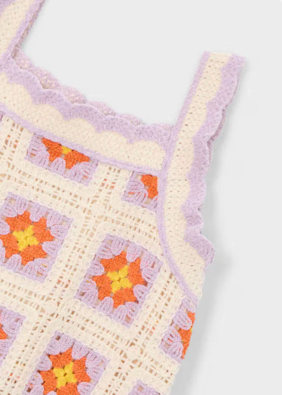 Girls Crochet Lilac and Cream Dress-Mayoral