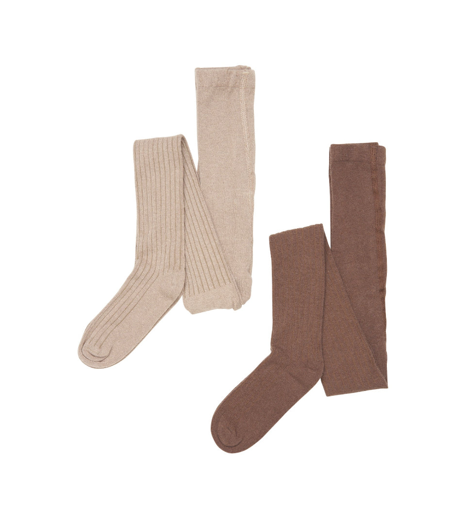 2Pk Rib Knit Tan and Cream WOOL Mix Leotards-Minymo