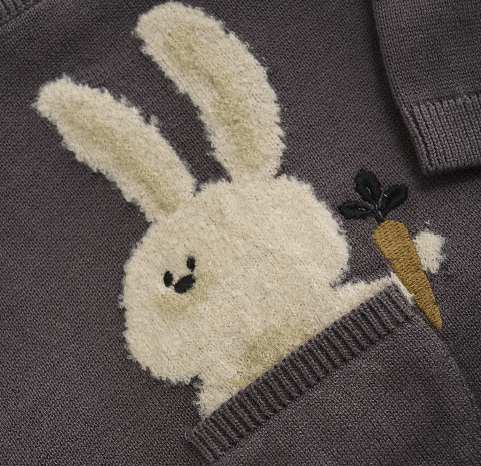 Charcoal Knit Organic Cotton Bunny Sweater-Minymo