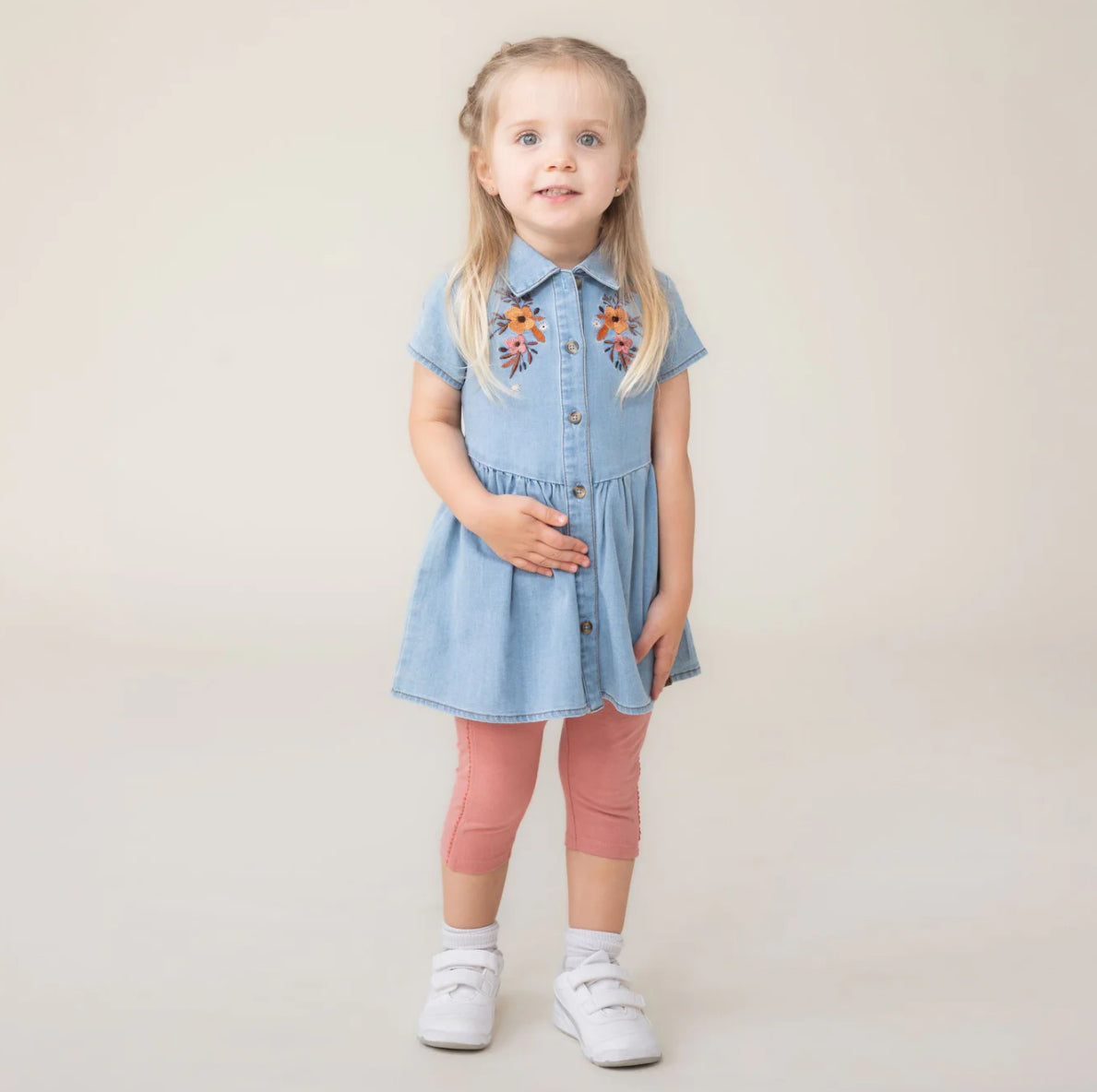 Baby Girls Western Floral Denim Dress-Nano