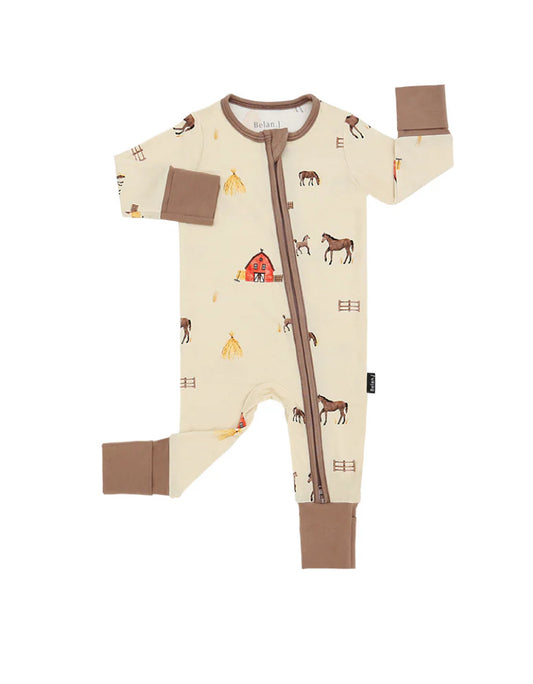 Horse Farm Footless Sleeper With Fold Over Feet-Belan.J