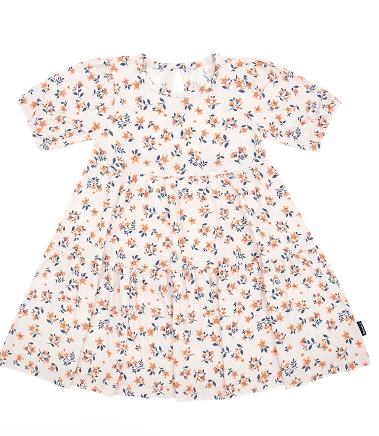 Peachy Blossom Tiered Bamboo Short Sleeve Dress-Belan.J
