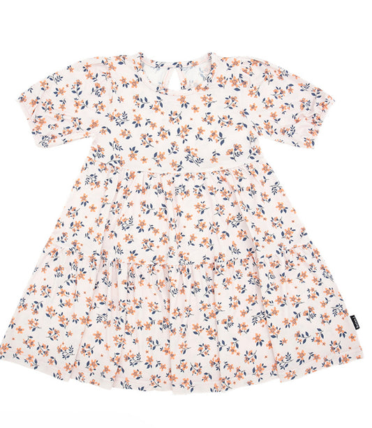 Peachy Blossom Tiered Bamboo Short Sleeve Dress-Belan.J