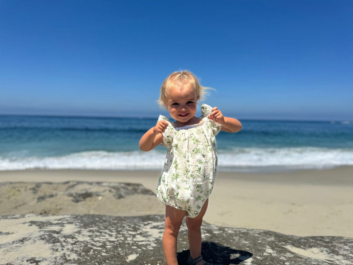 Charlotte Bubble Romper (Cream and Green Ivy)-Vignette