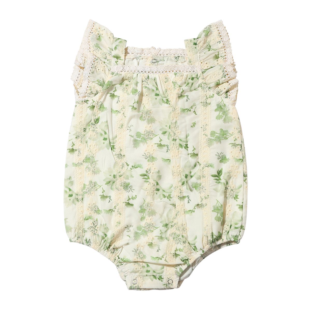 Charlotte Bubble Romper (Cream and Green Ivy)-Vignette
