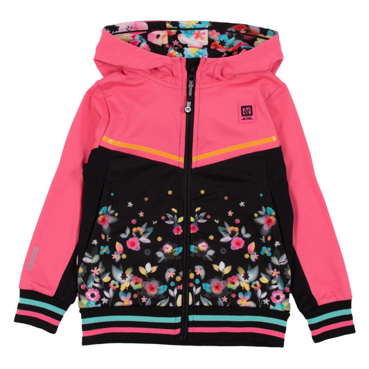 Black and Pink Floral Girls Athletic Hooded Jacket-Nano