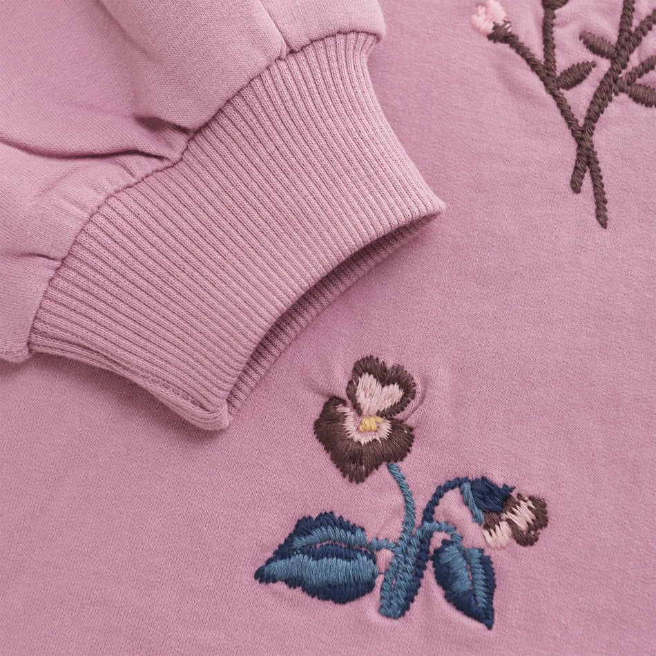 Mauve Embroidered Flower Sweatshirt- Minymo