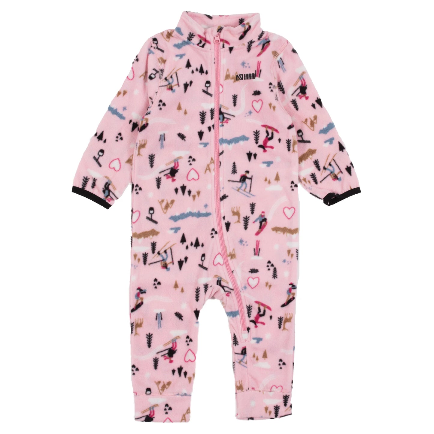 Fleece Baby One Piece Pink with skiers - Nano