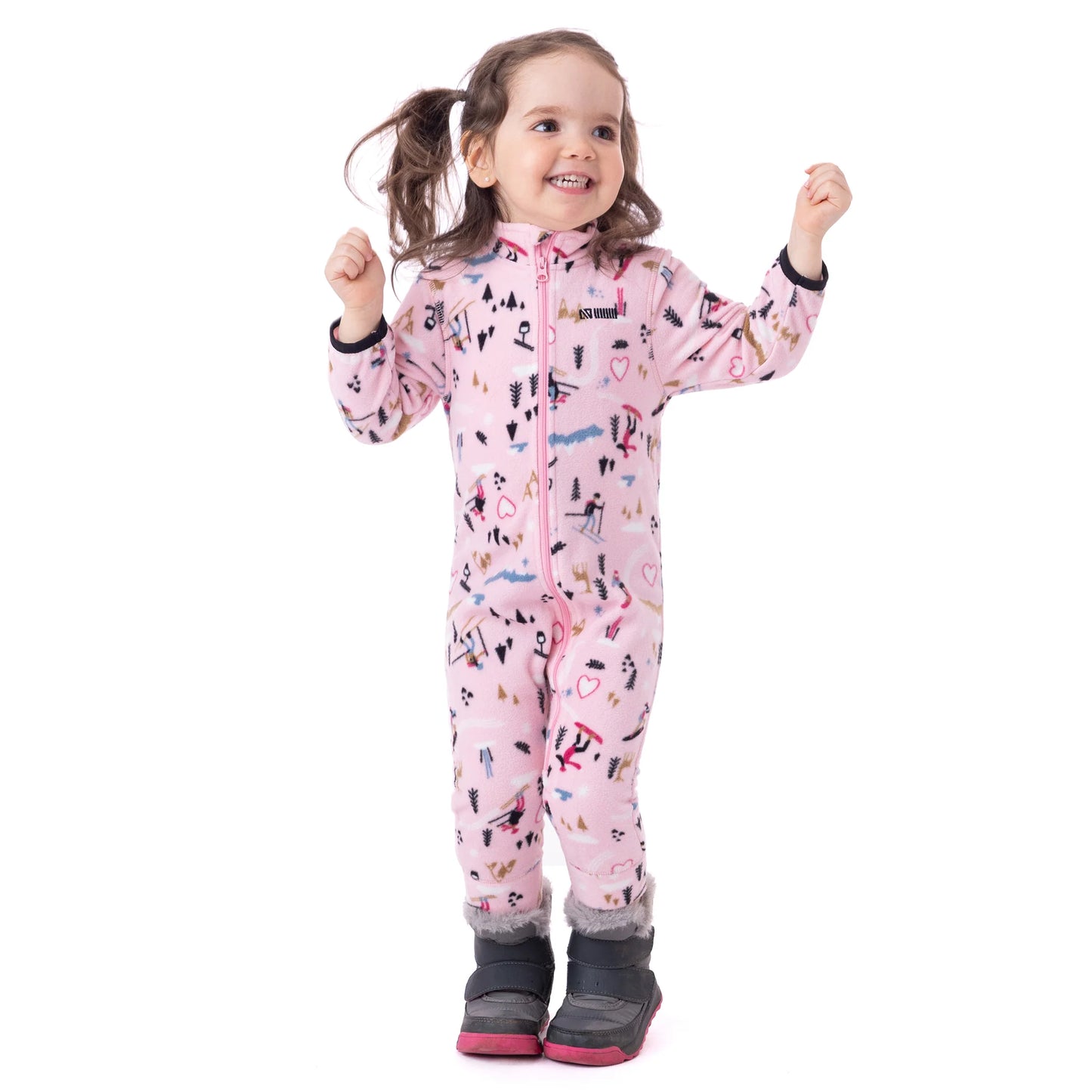 Fleece Baby One Piece Pink with skiers - Nano