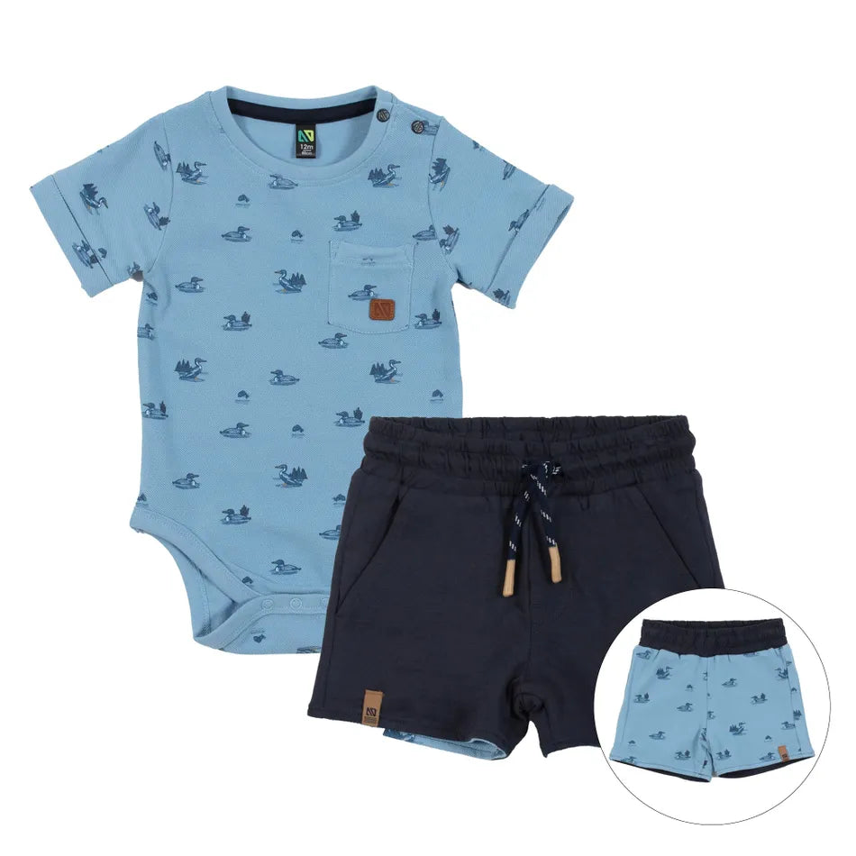 Blue Shirt Baby Reversible Shorts Navy/ Duck Set