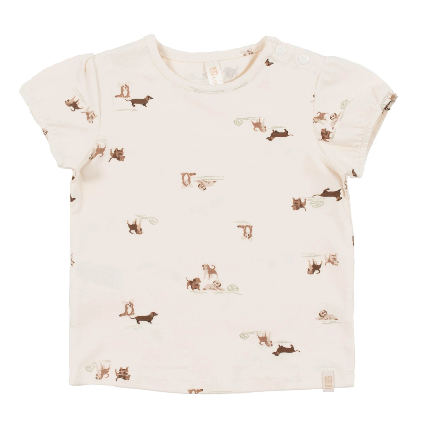 Cream Baby Dog T Shirt with Gathered Sleeve -Nano