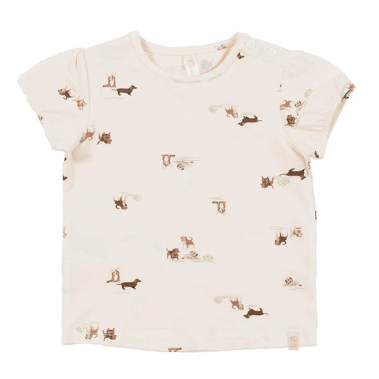 Cream Baby Dog T Shirt with Gathered Sleeve -Nano