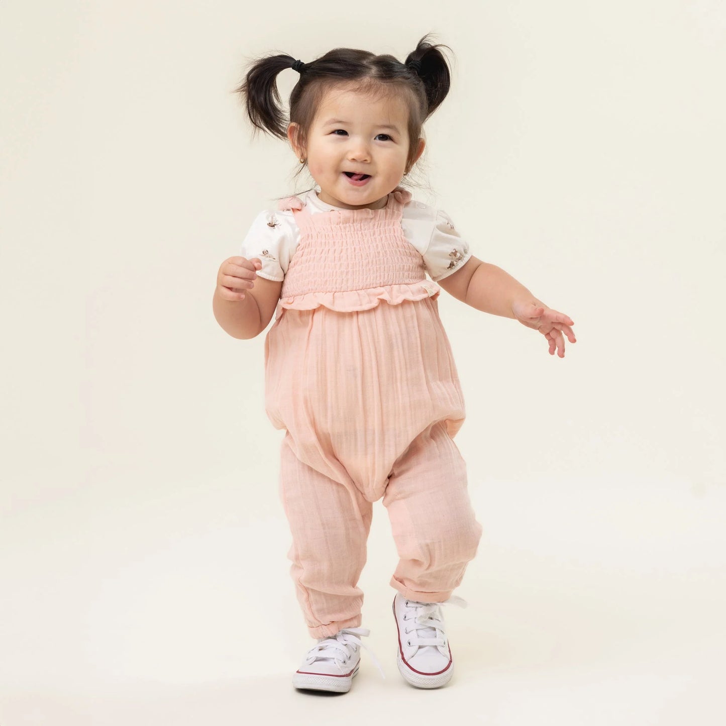 Cream Baby Dog T Shirt with Gathered Sleeve -Nano