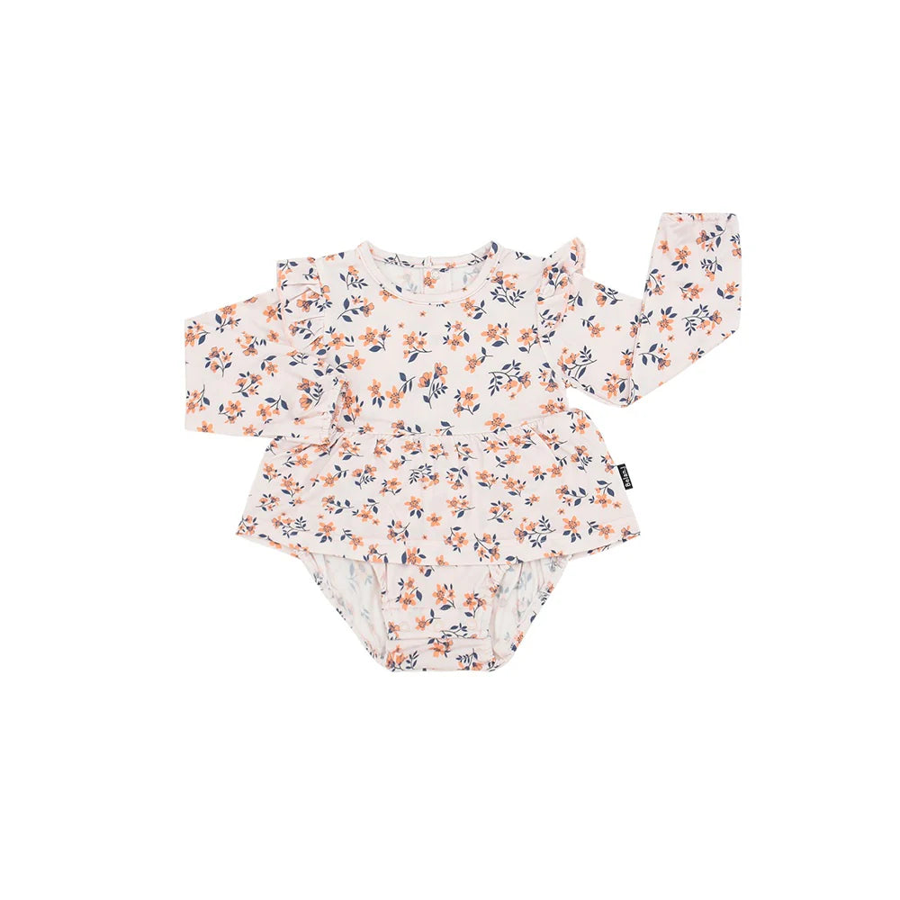 Long Sleeve Peachy Blossom Bamboo Romper Dress -Belan.J