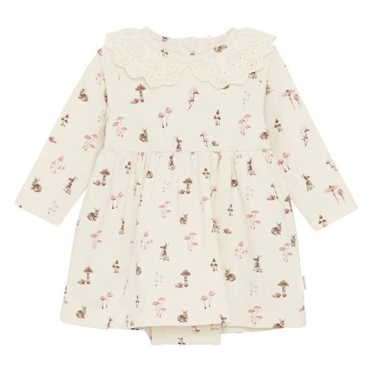 Mushroom Print Baby Dress with Bodysuit - MinyMo