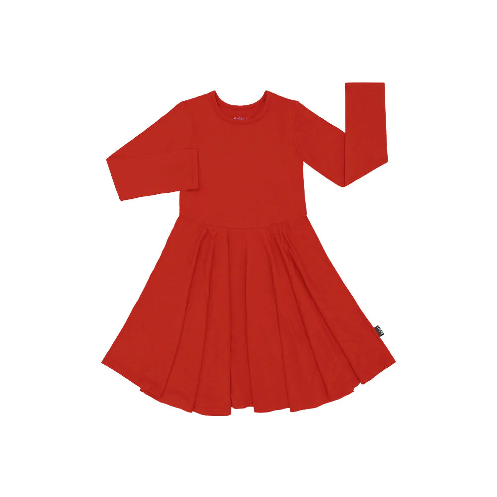 Santa Red Bamboo Twirl Long Sleeve Dress-Belan.J