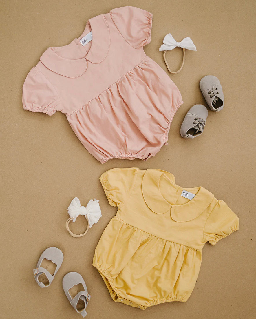 Peter Pan Collar Linen Romper-Beba Bean