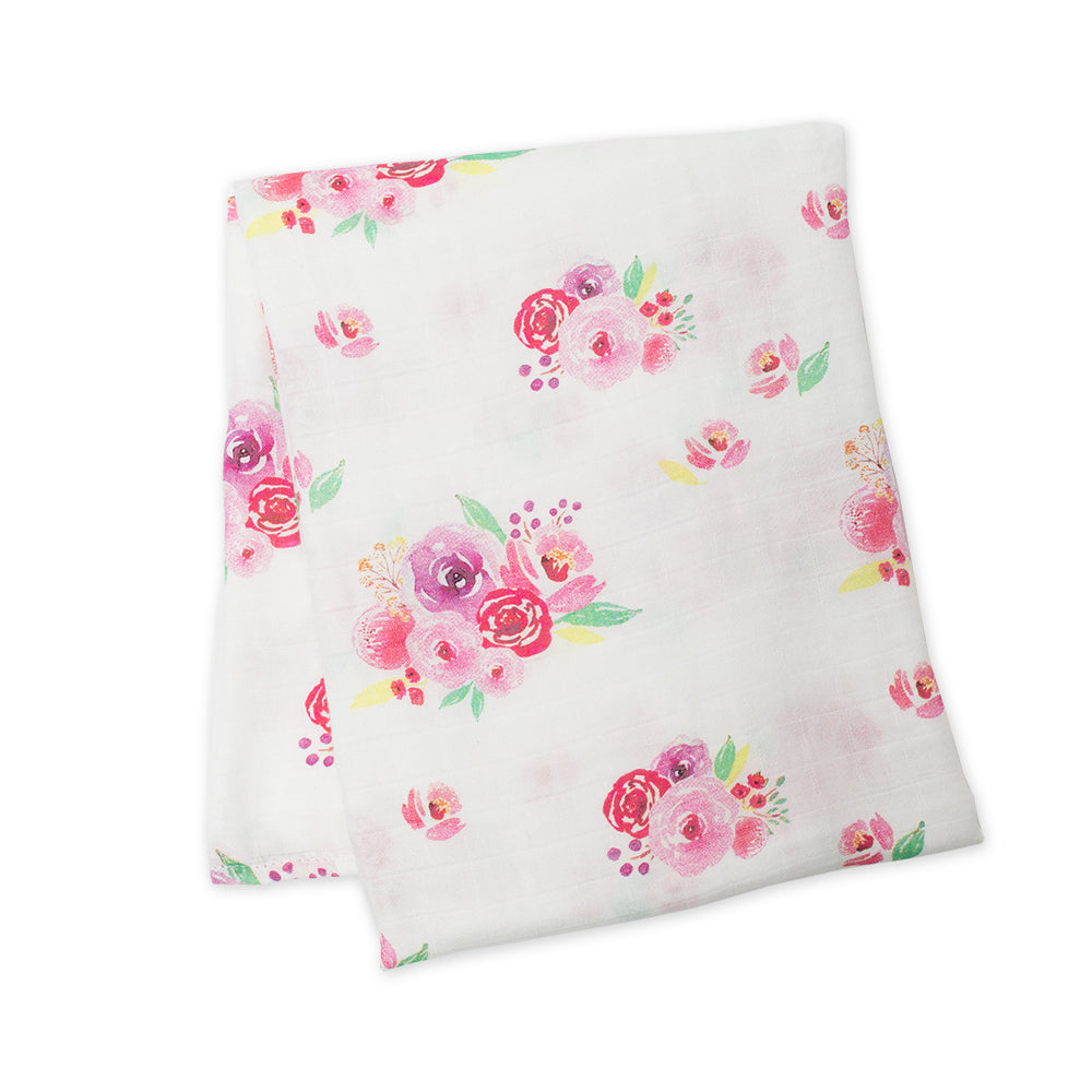 floral muslin blanket, lulujo, recieving blanket