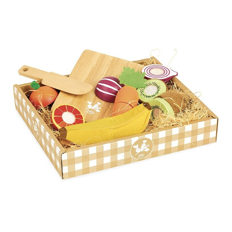 Wooden Food- Cutting Board and Fruits and Veggies