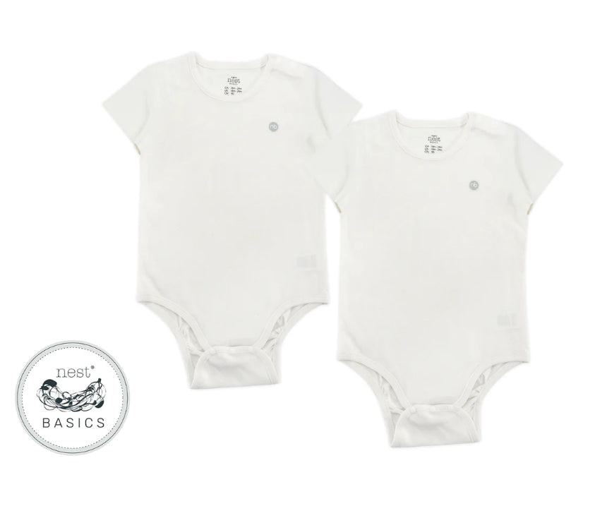 Kimono Short Sleeve Onesie (2 Pack) - White - Nest Basics