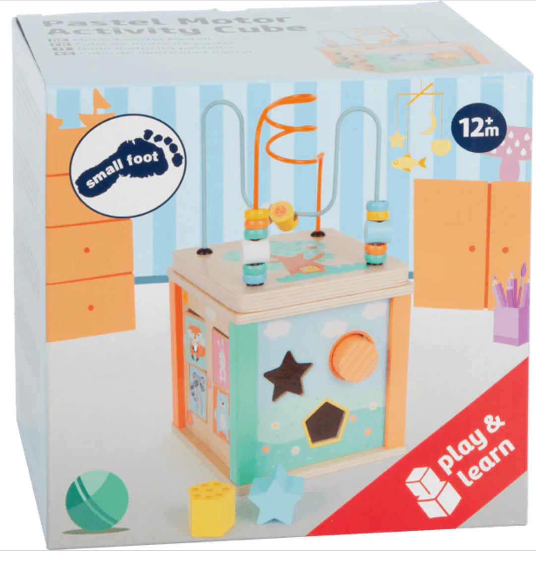 Small Foot - Wooden Motor Skills 5 in 1 Activity Cube "Pastel" Toy