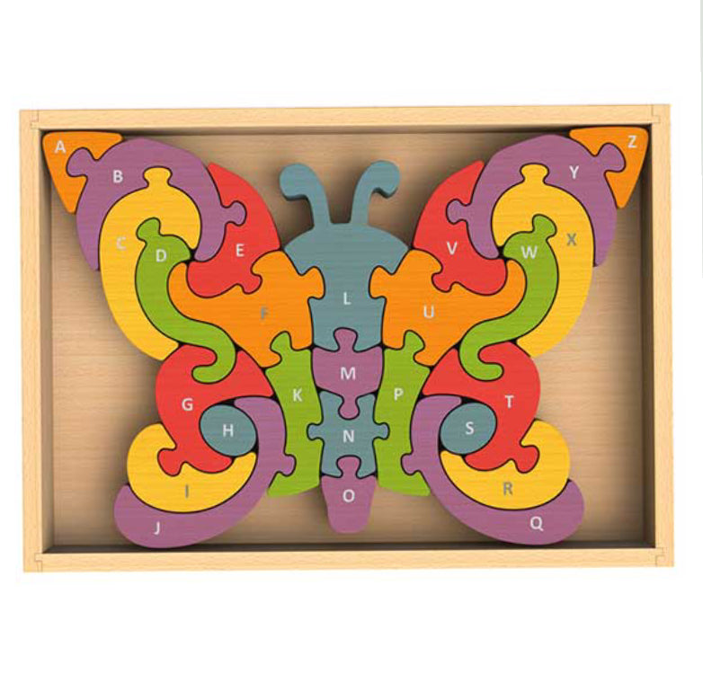 butterfly puzzle, alphabet puzzle, kids wooden puzzle