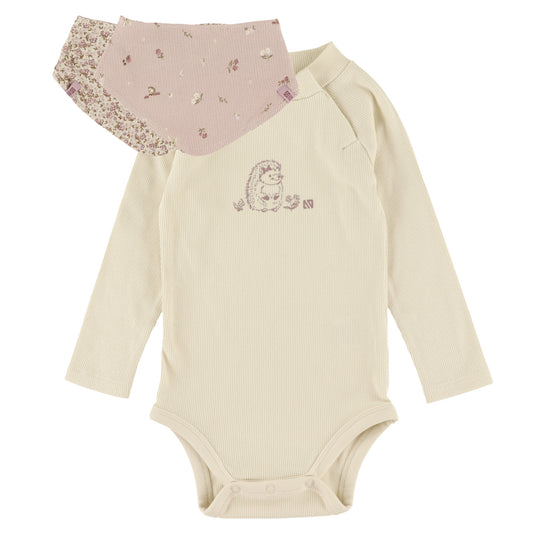 Cream Onesie and Floral Bib Set-Nano